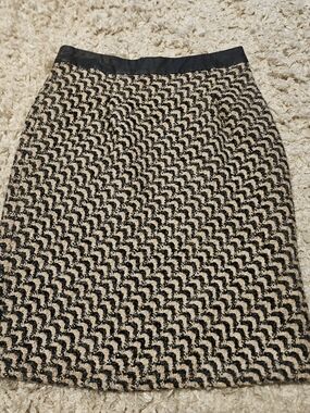 Darling Black and Cream Chevron Wool Pencil Skirt